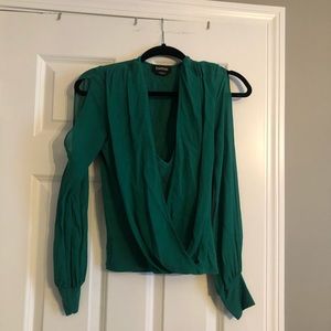 Green, Chiffon, Opened Long Sleeve Top by Bebe